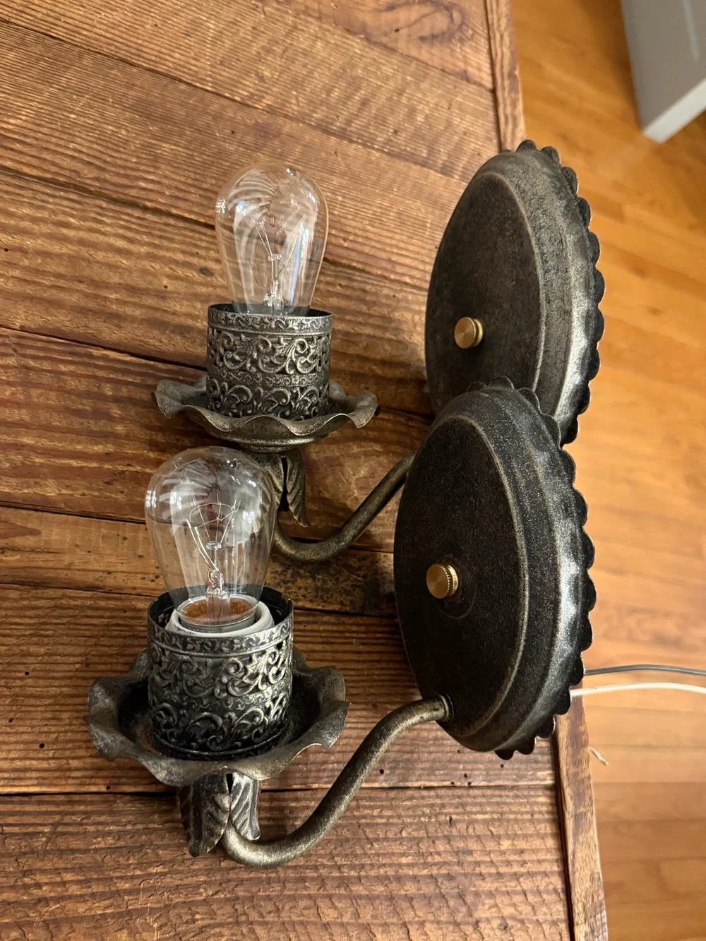 Vintage Crackle Glass Wall Sconce Pair with Bronze-tone Accents